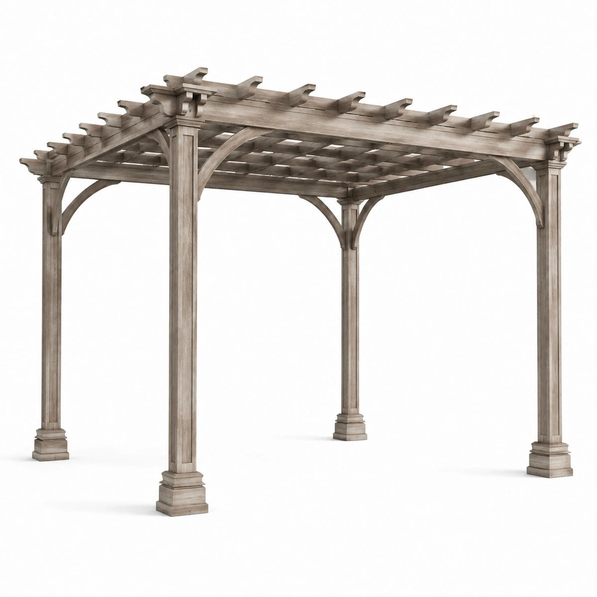 Pergola de jardin en bois gris avec toit ajouré, 609 x 366 x 305 cm, style classique