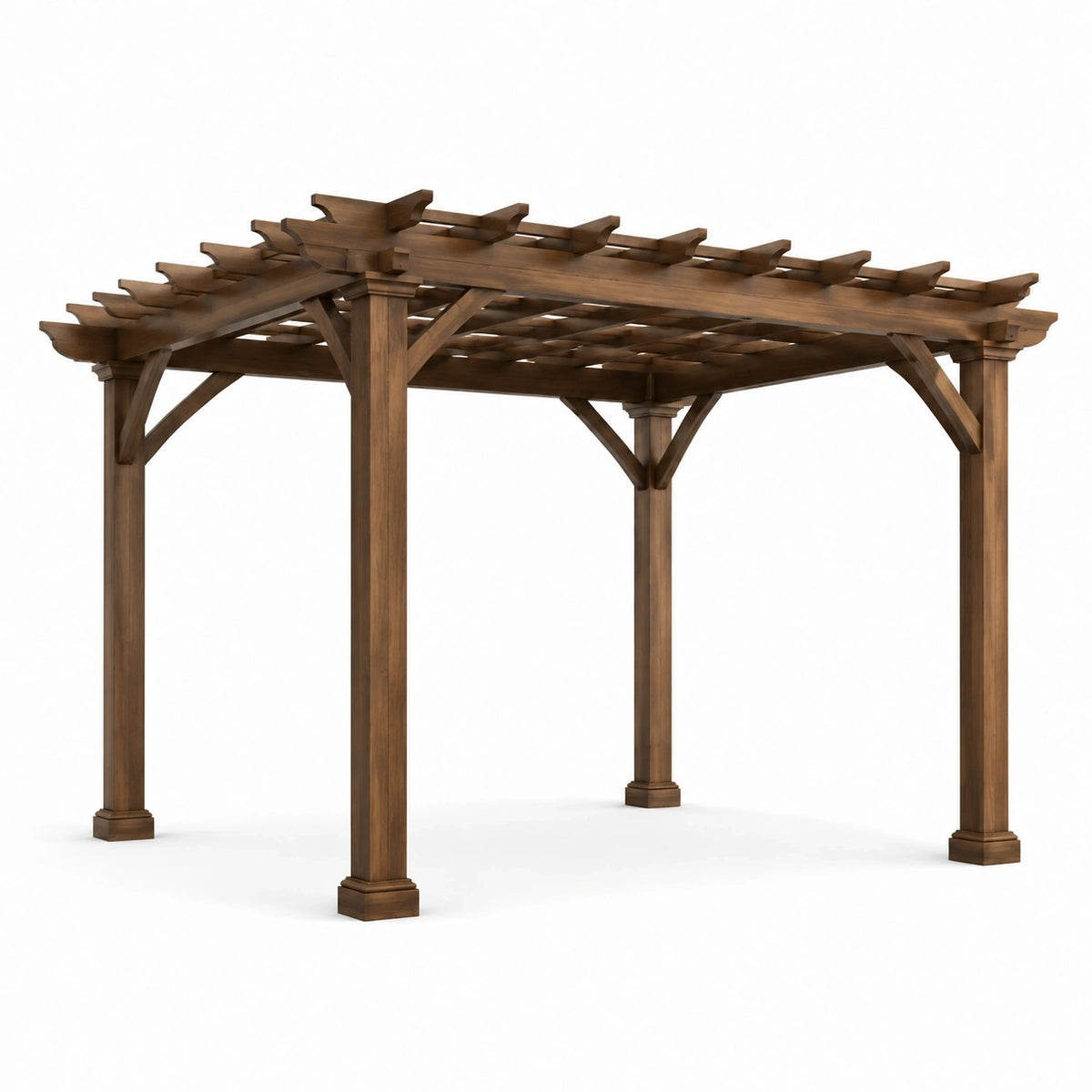 Pergola de jardin en bois brun avec toit ajouré, 400 x 300 x 250 cm, style traditionnel