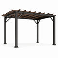 Pergola de jardin contemporaine en métal noir et bois marron, 400 x 300 x 250 cm