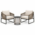 Salon de jardin 3 pièces beige, taupe et noir avec 2 fauteuils 68 x 74 x 78 cm et table ronde Ø 45 x 46 cm