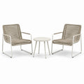 Ensemble 3 pièces avec 2 fauteuils 67 x 73 x 84 cm et table Ø 50 x 50 cm, métal et corde synthétique, beige et blanc cassé