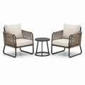 Ensemble 3 pièces avec 2 fauteuils de 73 x 72 x 80 cm et table ronde Ø 50 x 45 cm, beige, taupe et noir