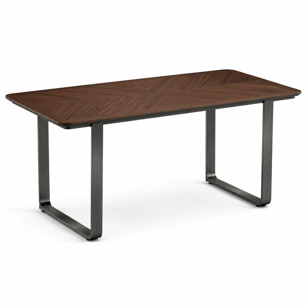 Table à manger rectangulaire brun noyer et noir, 180 x 90 x 75 cm, plateau à chevrons