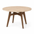 Table à manger ronde en pierre veinée beige et bois brun, Ø 120 x H 75 cm