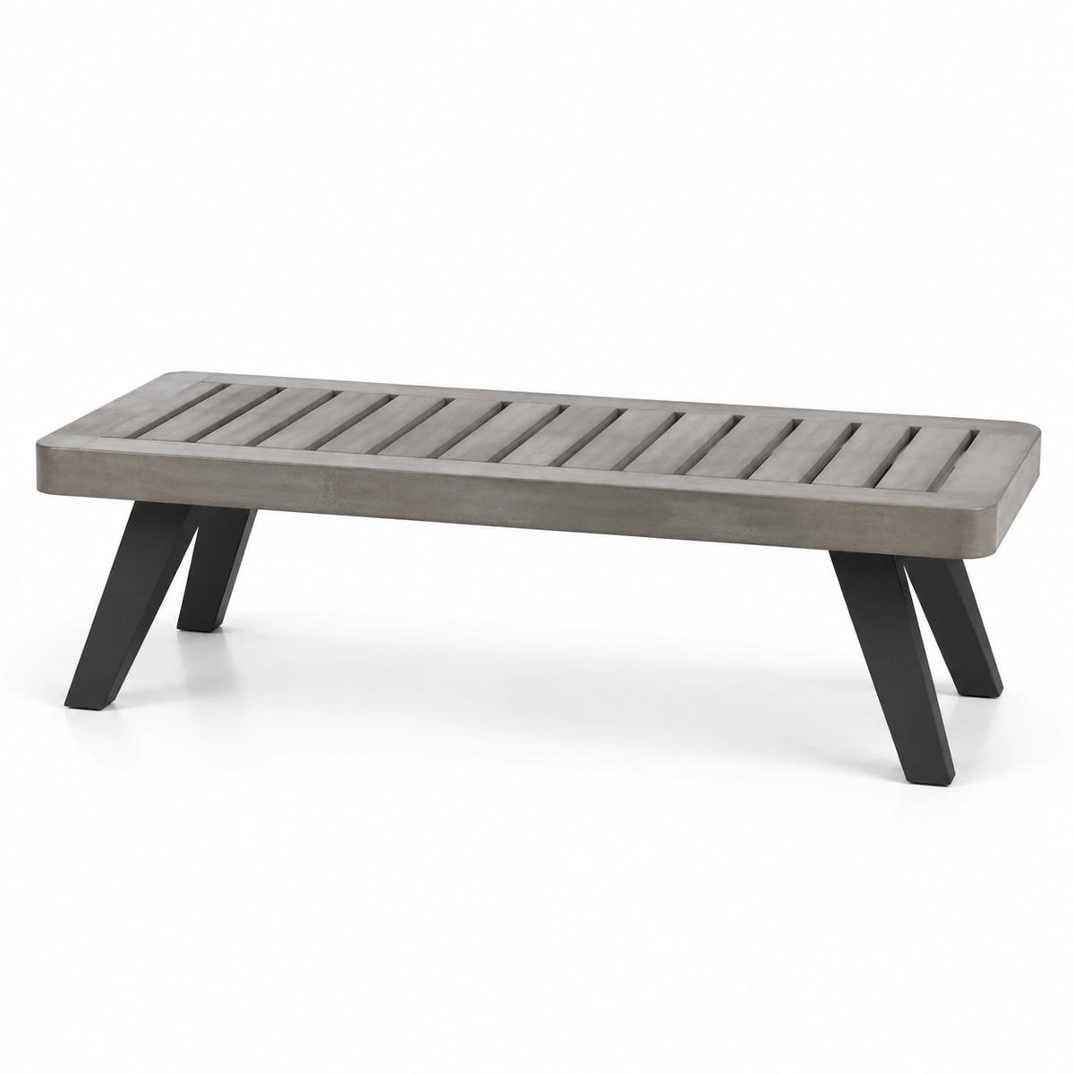 Banc de jardin en métal gris et noir à assise ajourée, 120 x 40 x 45 cm