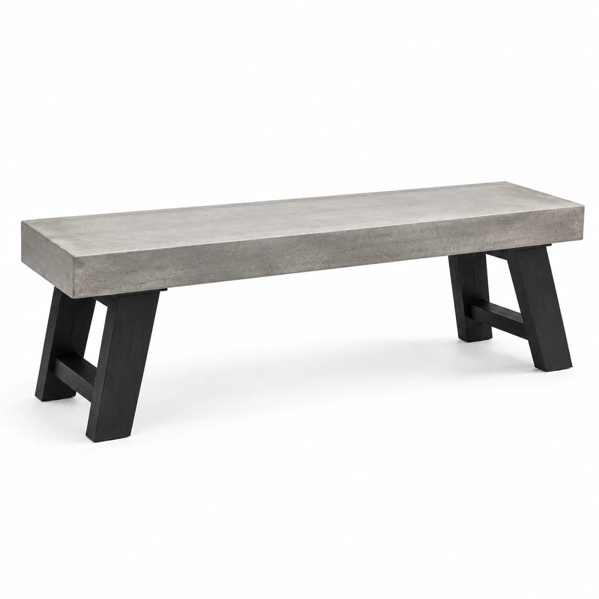 Banc en bois noir avec plateau gris effet béton, 160 x 40 x 46 cm