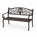 Banc de jardin en métal brun foncé, 2 places, 127 x 59 x 85 cm, dossier ornemental