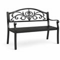 Banc de jardin en métal noir avec dossier ajouré, 127 x 60 x 87 cm