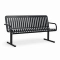 Banc extérieur en acier noir à lattes avec accoudoirs, 150 x 60 x 85 cm