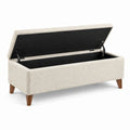 Banc coffre de rangement beige en tissu texturé avec assise rembourrée, 120 x 45 x 45 cm
