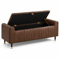 Banc avec rangement et assise rembourrée aspect cuir marron, 120 x 45 x 60 cm
