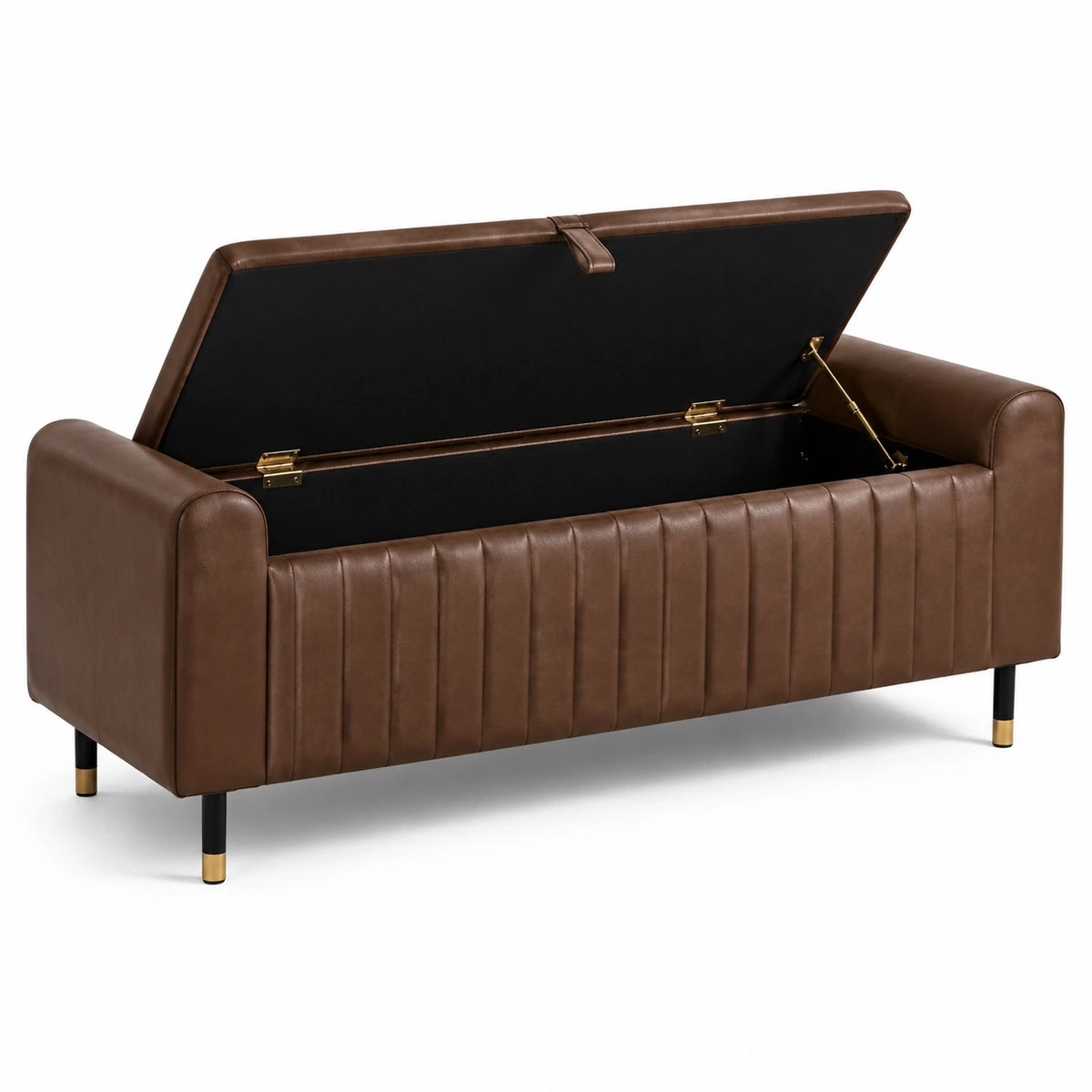 Banc avec rangement et assise rembourrée aspect cuir marron, 120 x 45 x 60 cm
