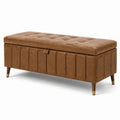 Banc coffre de rangement capitonné marron aspect cuir, 120 x 40 x 48 cm, style vintage