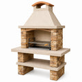 Barbecue de jardin en pierre reconstituée beige, brun et noir 120 x 65 x 210 cm avec cheminée et grille réglable