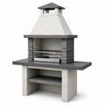 Barbecue fixe de jardin avec cheminée, 110 x 65 x 210 cm, blanc, gris et argenté