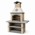 Barbecue de jardin avec cheminée, grille réglable et rangements, 110 x 65 x 220 cm, beige, gris et marron