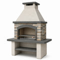 Barbecue de jardin en béton beige, gris et marron avec hotte et grille réglable, 120 x 70 x 210 cm