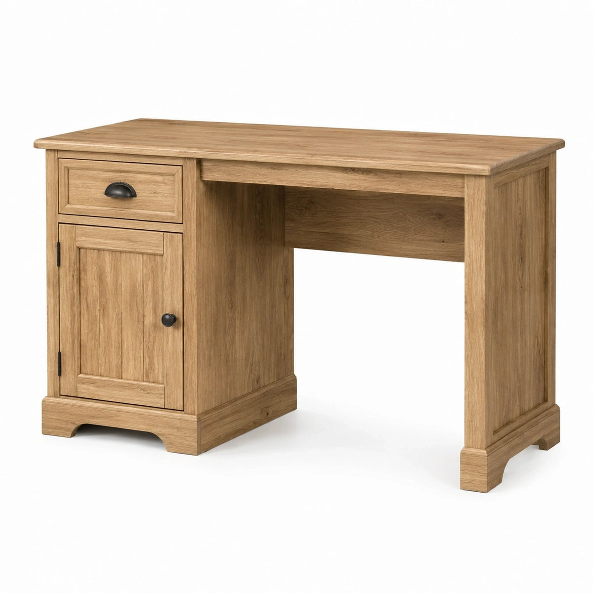 Bureau effet chêne naturel avec tiroir et placard, 120 x 50 x 76 cm