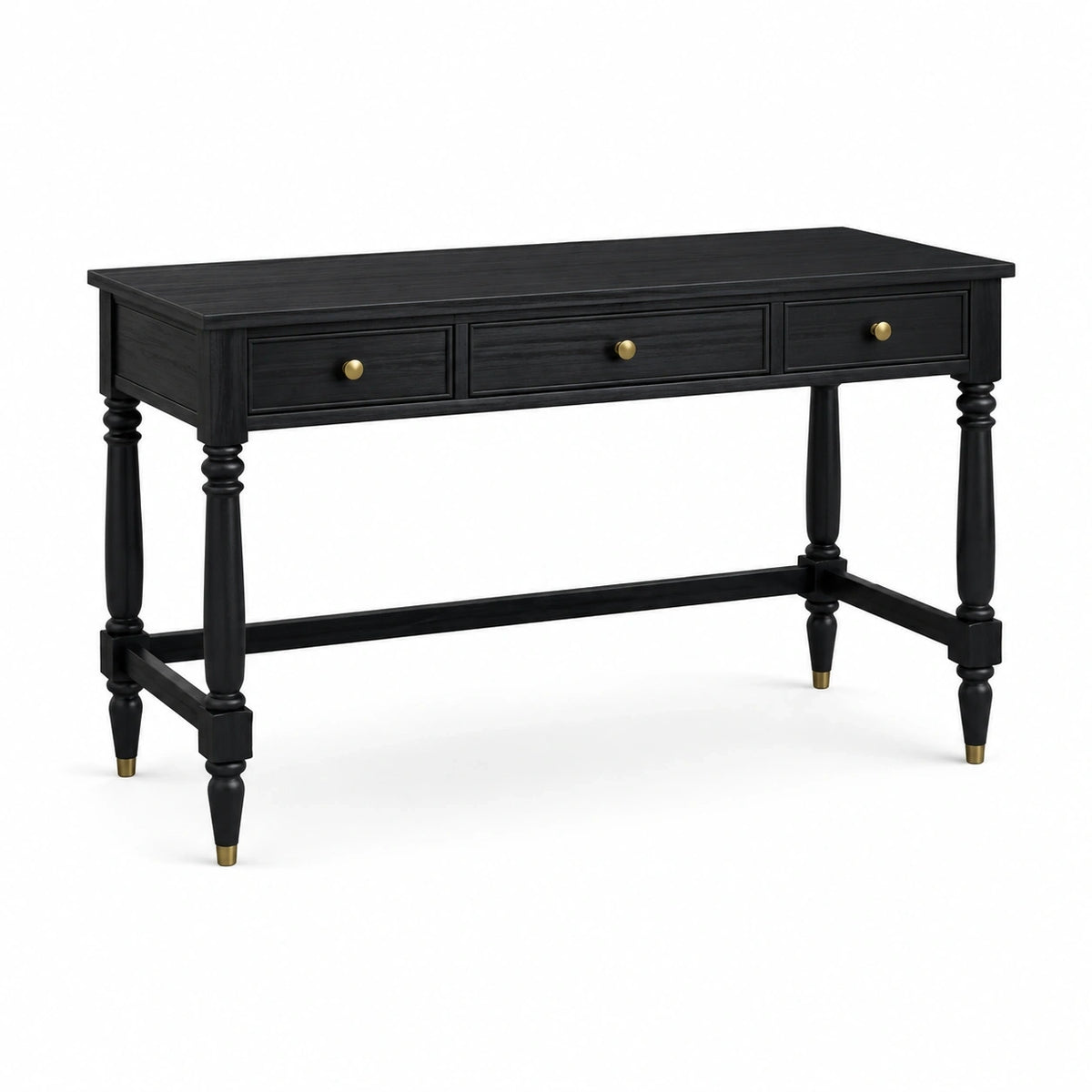 Bureau console noir et doré avec 3 tiroirs, 120 x 50 x 78 cm