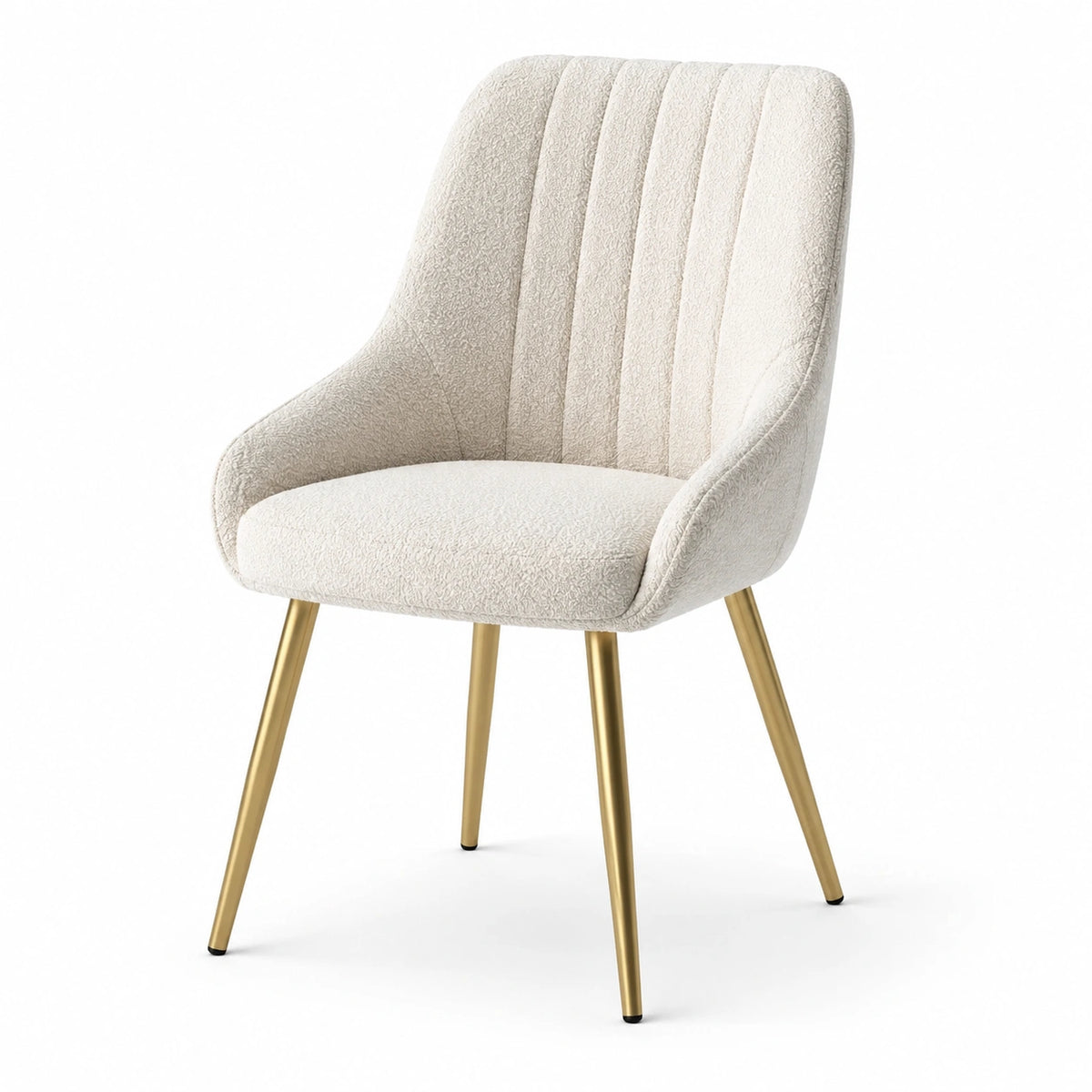 Chaise avec accoudoirs en tissu bouclé ivoire et pieds en métal doré, 58 x 60 x 84 cm