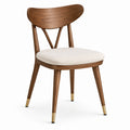 Chaise moderne en bois brun noyer avec assise beige et détails dorés, 54 x 56 x 78 cm