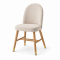 Chaise rembourrée contemporaine en tissu beige avec pieds en bois naturel et finitions dorées, 55 x 60 x 82 cm