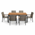 Ensemble de jardin 7 pièces avec table de 160 x 90 x 75 cm et 6 fauteuils, marron, gris et noir