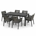 Ensemble de jardin 7 pièces noir et gris anthracite avec table 180 x 90 x 75 cm et 6 fauteuils