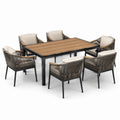 Table de jardin rectangulaire 180 x 100 x 75 cm avec 6 fauteuils 62 x 63 x 84 cm, noir, brun, gris et beige