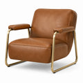 Fauteuil contemporain effet cuir marron avec structure en métal doré, 78 x 82 x 86 cm