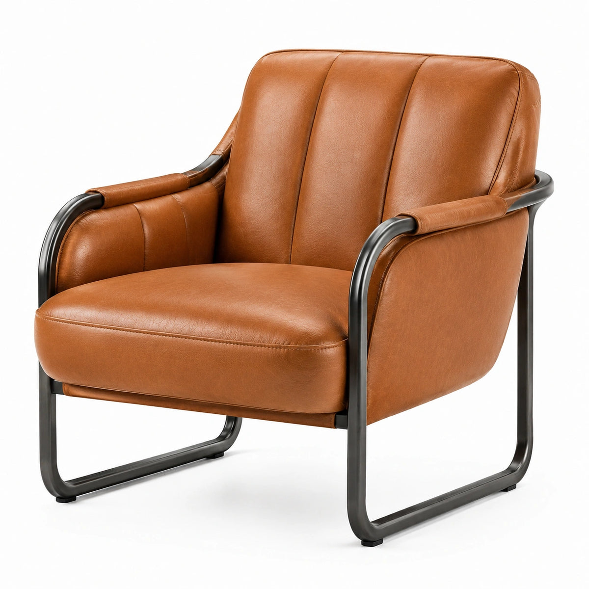Fauteuil industriel marron et noir en revêtement synthétique aspect cuir et métal, 75 x 78 x 82 cm